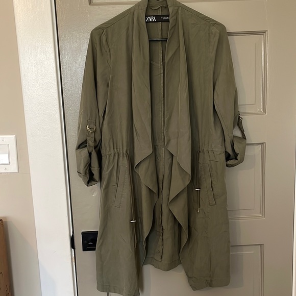 Zara Jackets & Coats Zara Olive Green Draped Trench Jacket Coat Xs